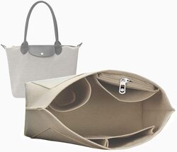 Lckaey tote bag organizer insert for Longchamp le pliage large tote insert felt purse zipper bag organizer 1028beige-S